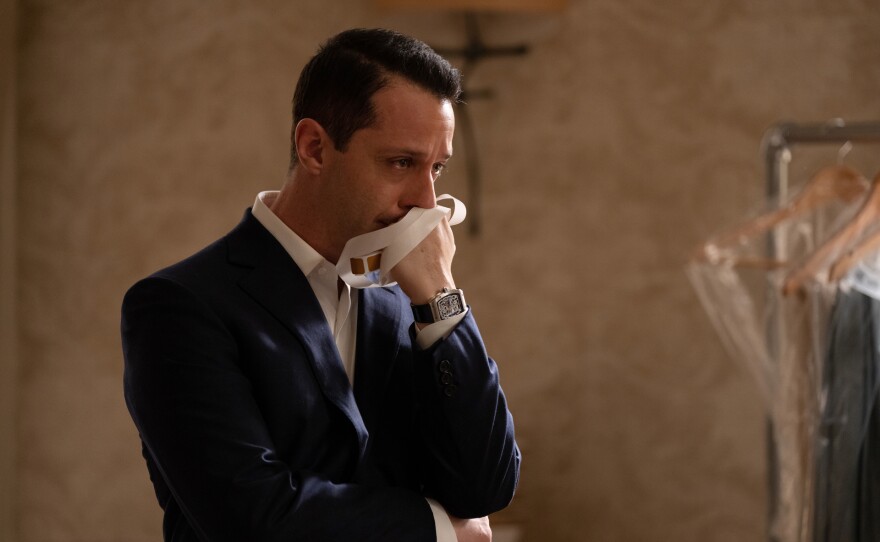Kendall (Jeremy Strong) gets emotional watching a video of his father in the <em>Succession</em> finale<em>. </em>Later in the episode, he yells at his siblings: "I'm the eldest boy!" as an argument for why he should take control of the family company.
