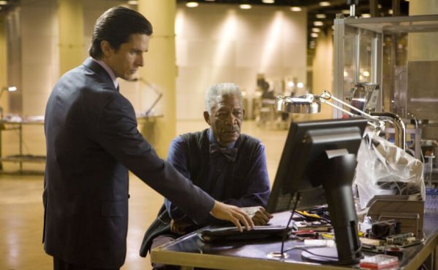 Christian Bale with Morgan Freeman in "The Dark Knight"