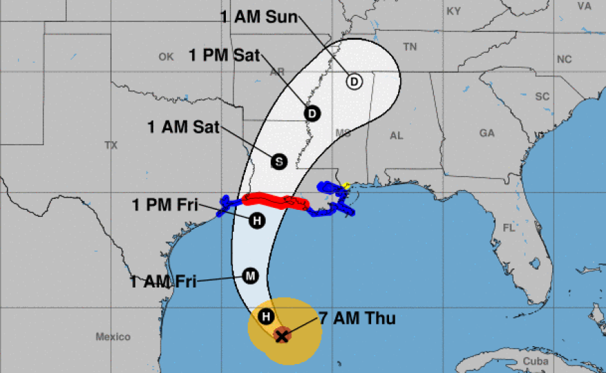 Hurricane Delta will strengthen as it heads toward the Louisiana coast, the National Hurricane Center says. The storm is expected to make landfall on Friday.