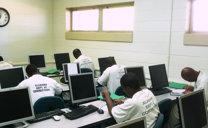 Inmates from several Alabama state prisons take a math class at J.F. Ingram State Technical College. The campus becomes a medium-security facility when the students arrive.