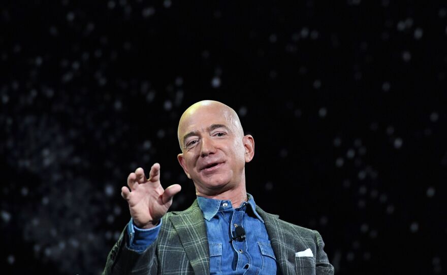 Amazon founder and CEO Jeff Bezos announced he'll be on board a spaceflight next month, in a capsule attached to a rocket made by his space exploration company Blue Origin. Bezos is seen here in 2019.