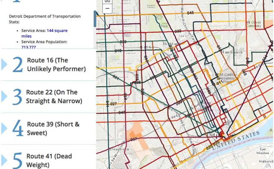 An interactive graphic produced by Transit Labs for deep look into Detroit's public transportation system.