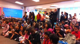 Students, parents and teachers are welcomed to the first day of school at Juarez Elementary in Serra Mesa by Principal Marceline Marquez and San Diego Unified Superintendent Bill Kowba, Sept. 6, 2011.