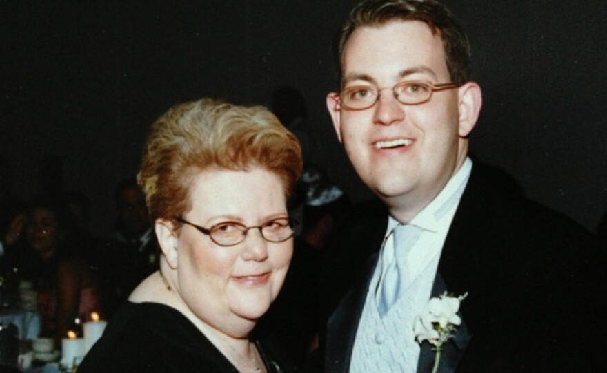 Charles Ornstein with his mother Harriet Ornstein on his wedding day, weeks after she was mugged in a parking lot and knocked to the pavement with a broken nose. (Randall Stewart, Photo courtesy of Charles Ornstein)