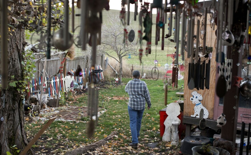 Wind chimes hang from Dawn Tachell's front porch.