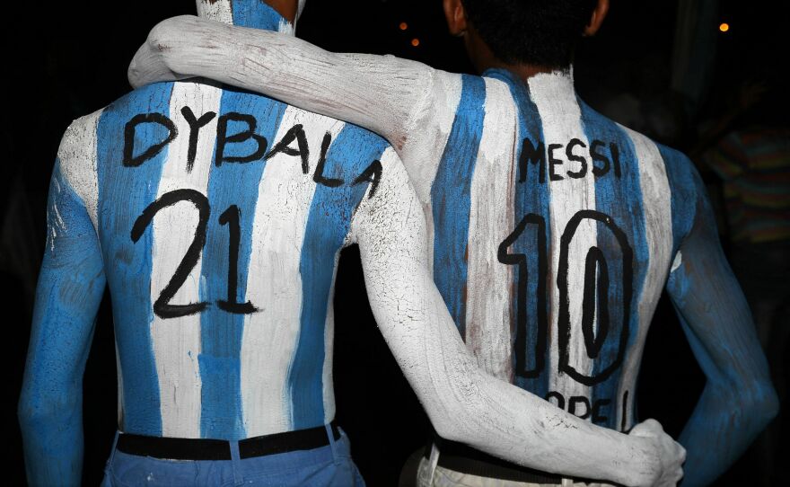 Argentina's fans watch the 2022 World Cup final in Ternate, Indonesia, on Sunday, Dec. 18.
