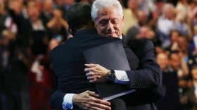 Former President Bill Clinton hugs President Obama onstage after Clinton's rousing speech during the Democratic National Convention on Wednesday in Charlotte, N.C.