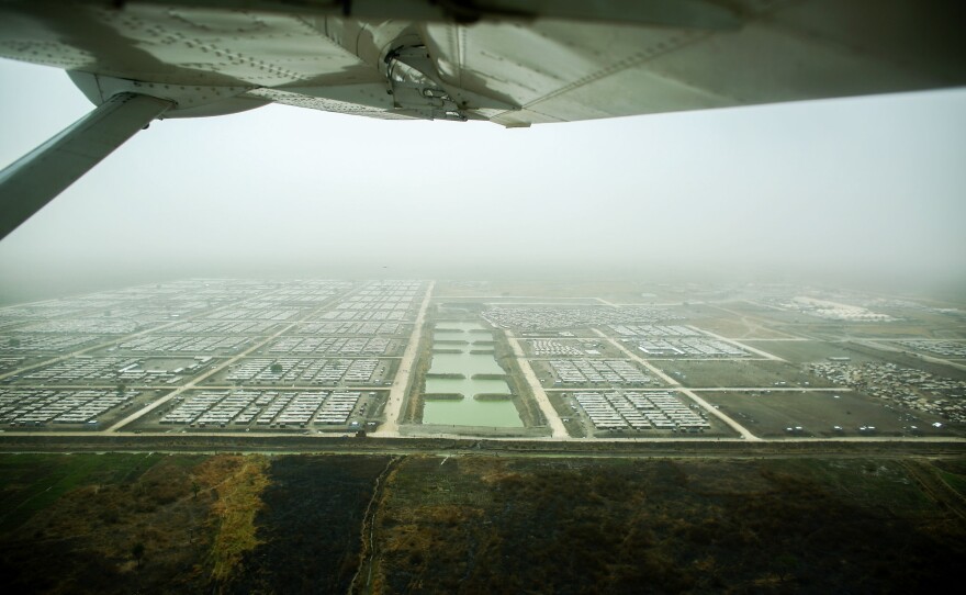 An aerial view of the U.N. Protection of Civilians site, where more than 120,000 people have sought refuge from the civil war. The site is the largest of six U.N.-run displaced persons camps in the country.