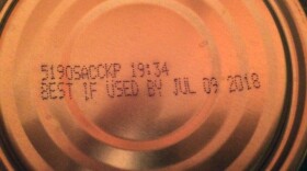 A can of Bumble Bee tuna shows the production code on the bottom that allows customers to learn where the tuna comes from, Oct. 28, 2015. 