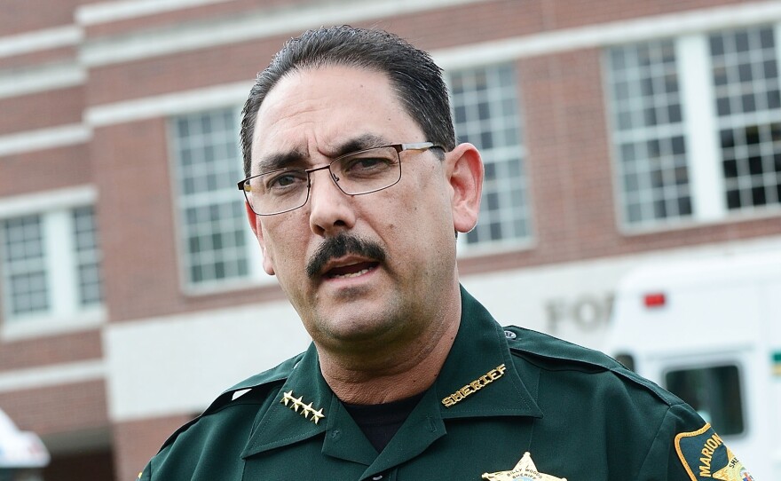 Marion County Sheriff Billy Woods speaks during a press conference in Ocala, Fla., in 2018. Woods sent an email Tuesday informing the approximately 900 people working in the department that "when you are on-duty/working as my employee and representing my Office – masks will not be worn," the Ocala Star Banner reports.