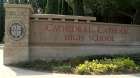 The sign of Cathedral Catholic High School is pictured in this undated image.