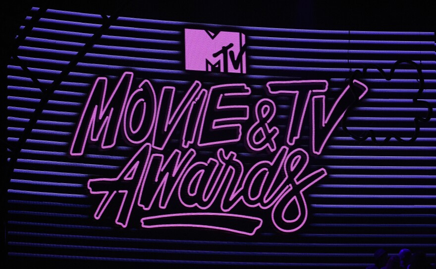 A view of the MTV Awards signage onstage during the 2017 MTV Movie And TV Awards at The Shrine Auditorium in Los Angeles. Unlike in previous years, this year's awards show will not be broadcast live.
