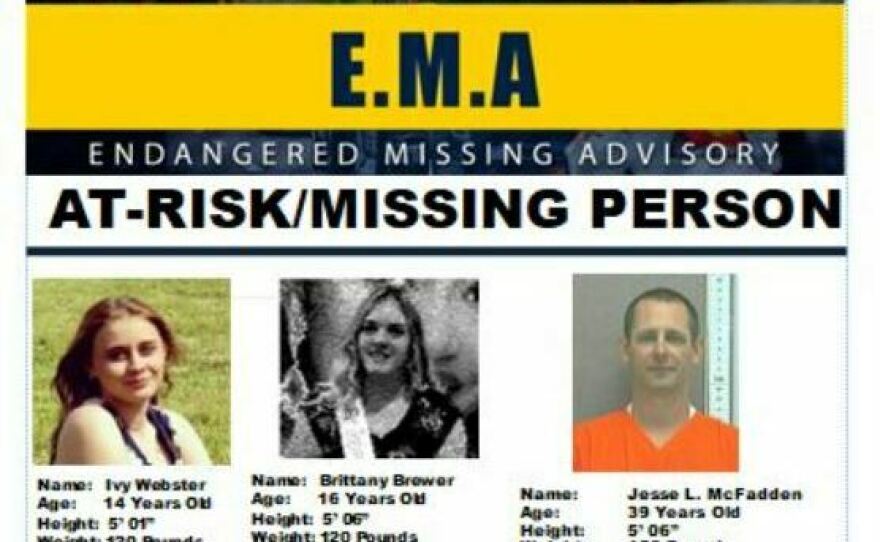 An Endangered Missing Advisory issued Monday said 14-year-old Ivy Webster and 16-year-old Brittany Brewer were last spotted with Jesse McFadden, a convicted sex offender.