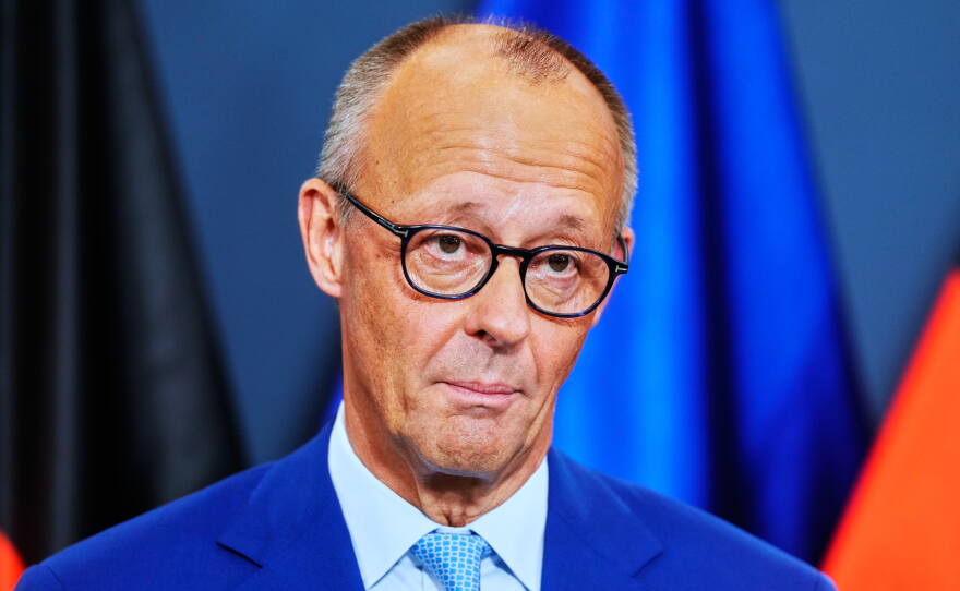German Chancellor Friedrich Merz speaks to media at the Christian Democratic Union party headquarters in Berlin, Germany, Sunday, Sept. 20, 2026.