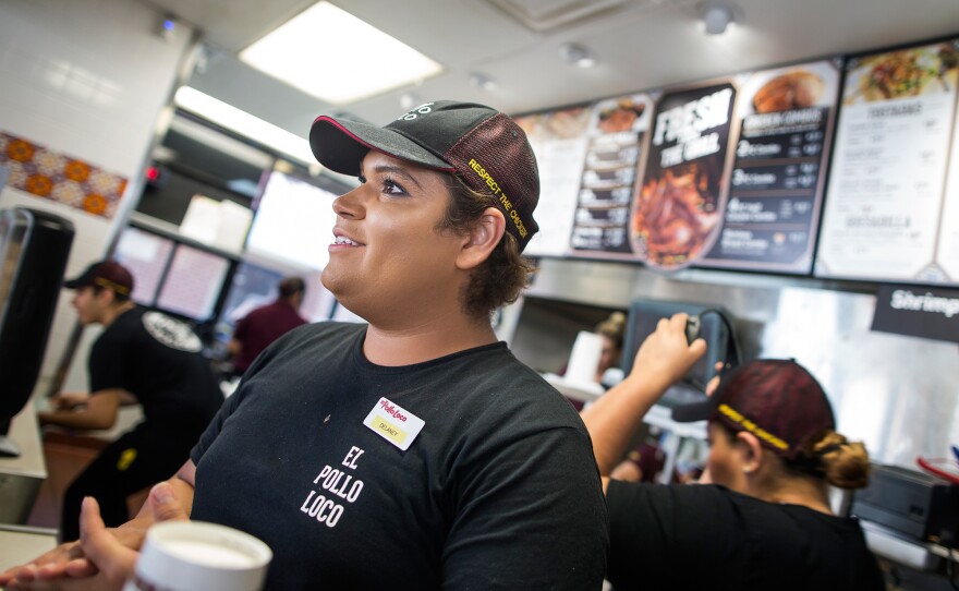 Delaney Martinez recently started working at this Southern California El Pollo Loco owned by Mendelsohn. "I feel like it's a supportive atmosphere," Martinez says.