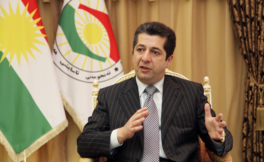 Masrour Barzani, head of the Kurdish region's National Security Council, speaks in Erbil, in northern Iraq, last July. Barzani says that with U.S. air support, the Kurdish Peshmerga forces have pushed back the Islamic State in several areas. However, he says the Iraqi army will be needed to retake Mosul, the country's second-largest city.