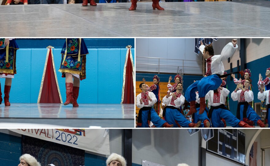 The Voloshky Ukrainian dance ensemble performs the "puppet dance," about Russian occupation (top), as well as the "broken promises" dance (bottom).