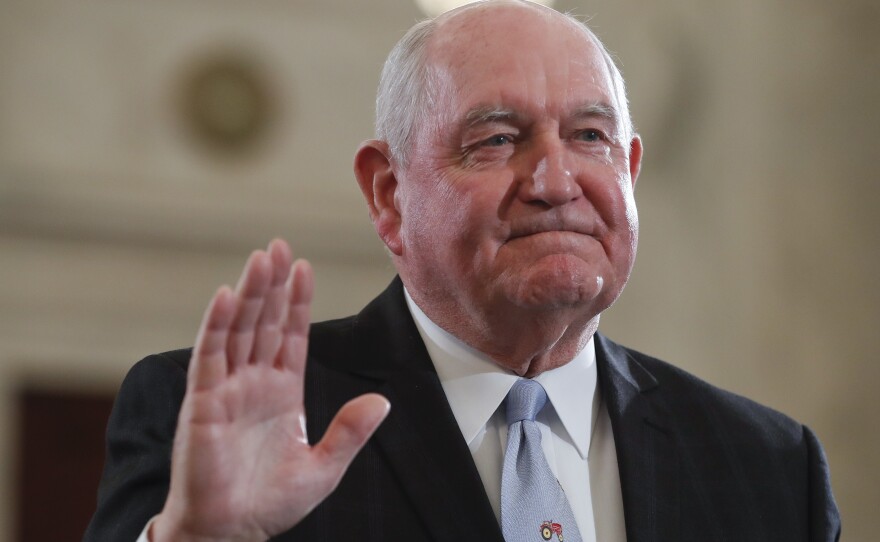Former Georgia Gov. Sonny Perdue is sworn-in before a Senate panel on Capitol Hill last month, prior to testifying at his confirmation hearing to be secretary of agriculture.