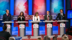 From left to right: Duf Sundheim, Kamala Harris, Loretta Sanchez, Ron Unz, Tom Del Beccaro at a debate at KPBS in San Diego, May 10, 2016.