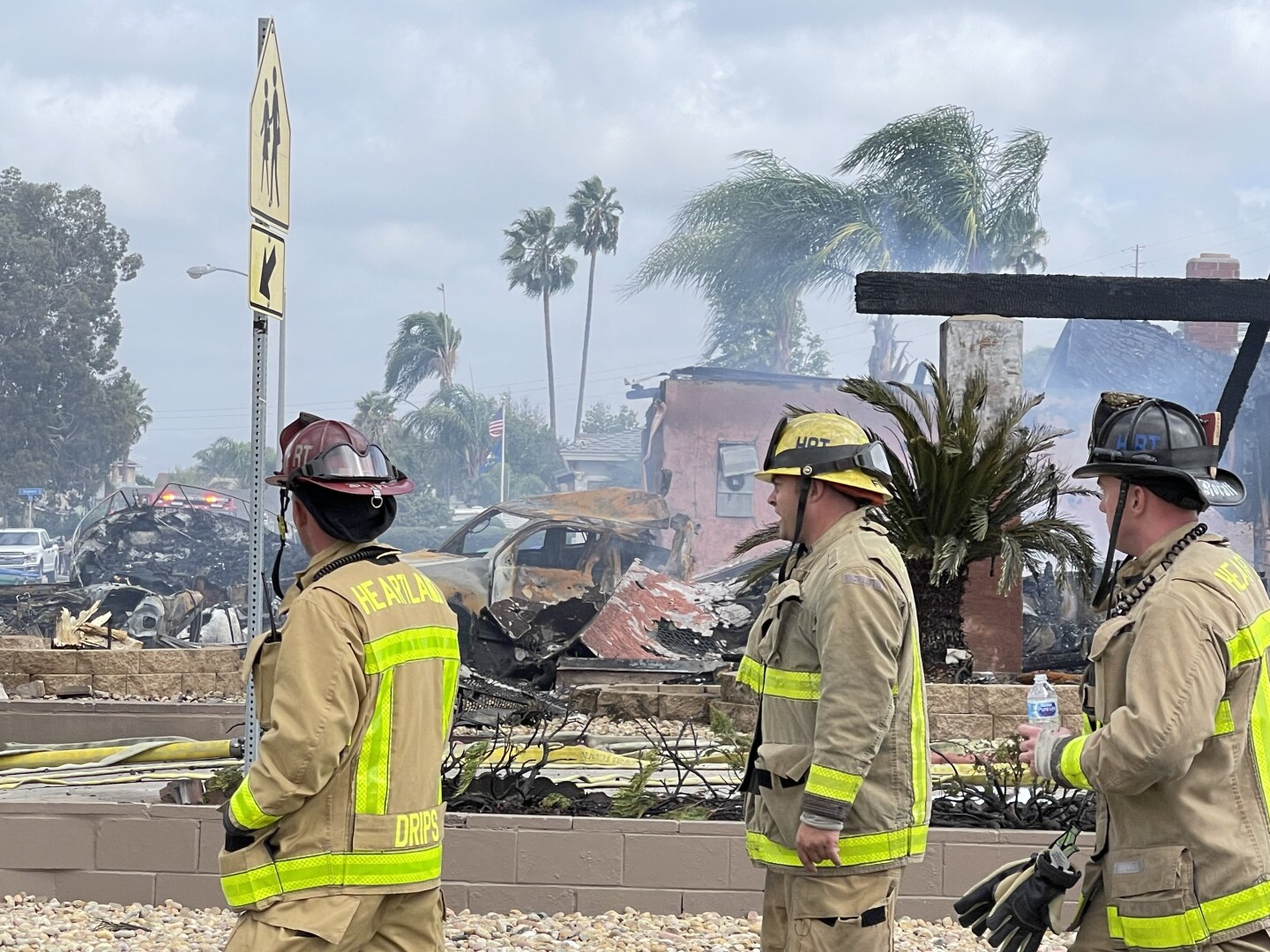 First responders at the scene of a plane crash in Santee, Calif. Oct. 11, 2021.