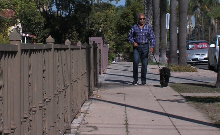 South Park resident Noble Robinson walks his dog Peter every day on what he describes as deteriorating sidewalks.