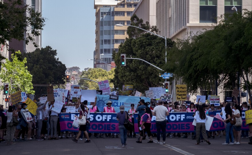 Thousands of protesters marched in support of the "Bans off our Bodies" rally and march in downtown San Diego, May 14, 2022.