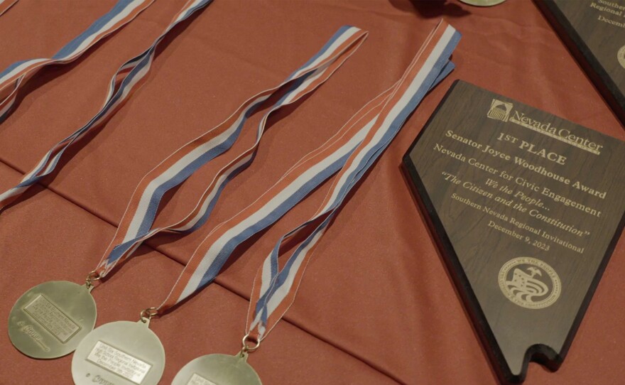 Medals and plaques awaited the winners of Nevada's We the People state championship. (Reno, Nev.)
