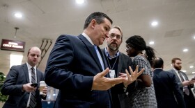 Sen. Ted Cruz, R-Texas, speaks to reporters as he walks towards the Senate as Congress moves closer to the funding deadline to avoid a government shutdown on Capitol Hill in Washington, Thursday, Jan. 18, 2018. 