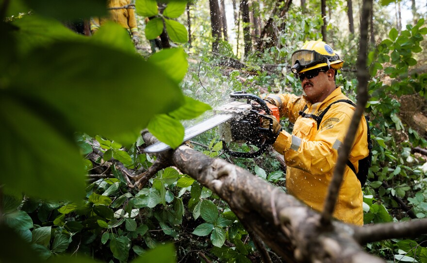 California National Guard Specialist John McMahan working on fire prevention as part of Task Force Rattlesnake.