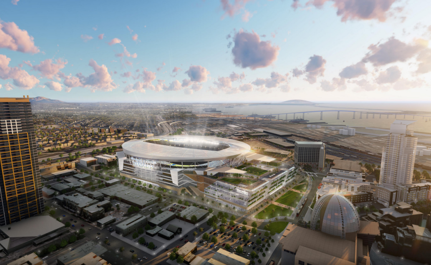A concept design of a proposed Chargers stadium in downtown San Diego is shown in this undated photo.