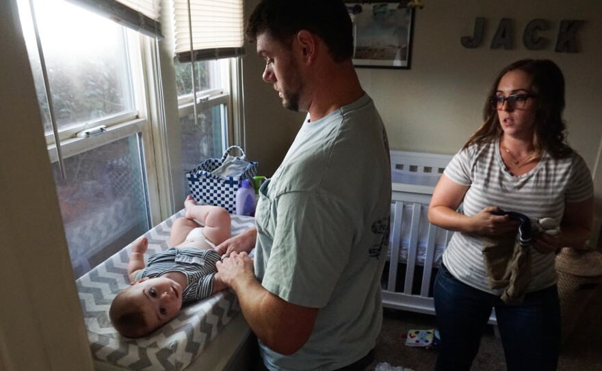 Iris Fugate says having the time with her husband, Eli, to jointly care for their baby in Jack's first weeks of life helped them learn how to parent together.