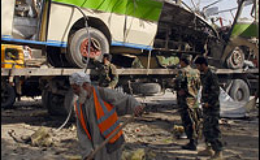 Municipal workers clean up after a suicide attack in Kabul, Afghanistan, earlier this month. An Afghan physician estimates that up to 80 percent of suicide bombers are disabled.