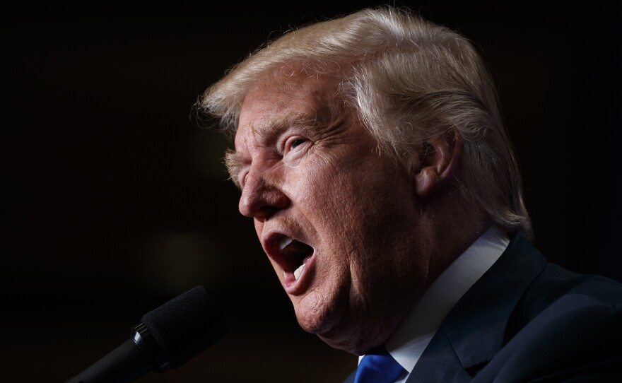 Republican presidential candidate Donald Trump speaks during a campaign rally on Monday in Green Bay, Wis.
