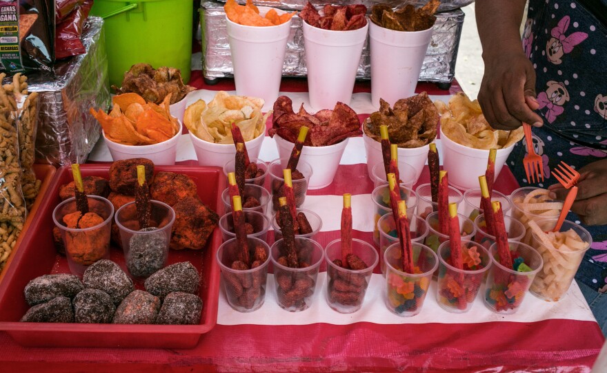 Gummy bears, potato chips and other snacks are sold on the sidewalk in downtown Mexico City. A study in 2015 ranked Mexico as the No. 1 consumer of junk food in Latin America: 450 pounds per person each year.