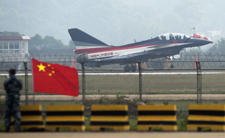 A Chinese J-10 fighter jet, the same model that intercepted U.S. aircraft earlier this week over the East China Sea, takes off from a runway in mainland China in 2014.