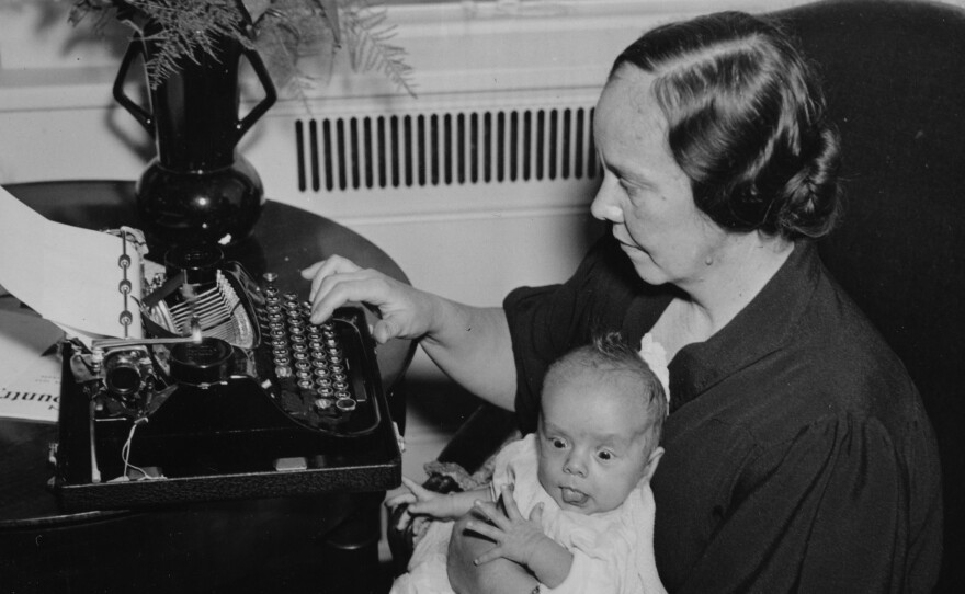 Susan Frawley Eisele holds her 6-week-old son, Albert Jr., at the Waldorf Astoria hotel in New York City in 1936. Eisele, of Blue Earth, Minn., won an essay contest with Country Home magazine and was named best American rural correspondent of 1936.