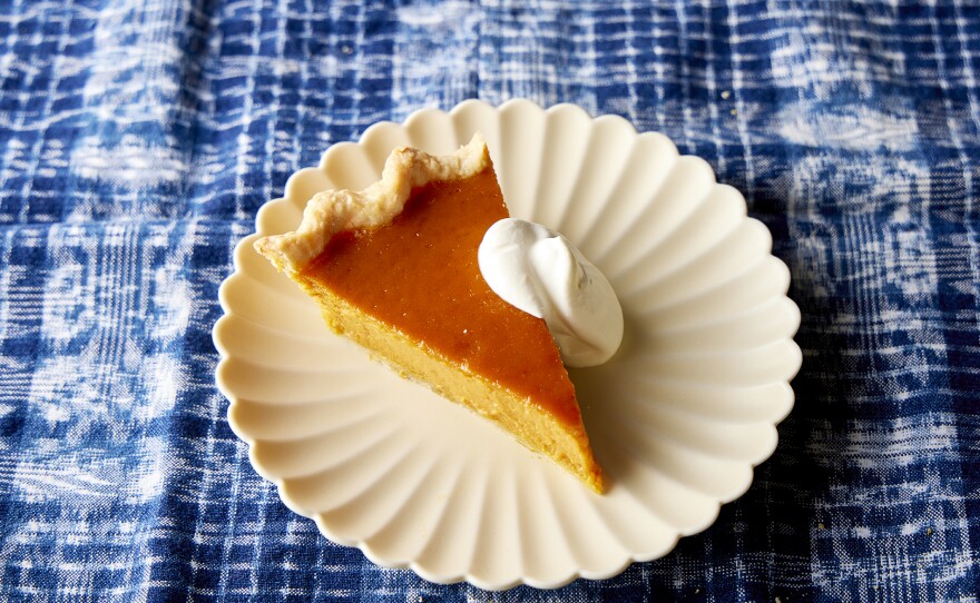 Pumpkin pie with a caramelized pumpkin filling (and a splash of bourbon for good measure)