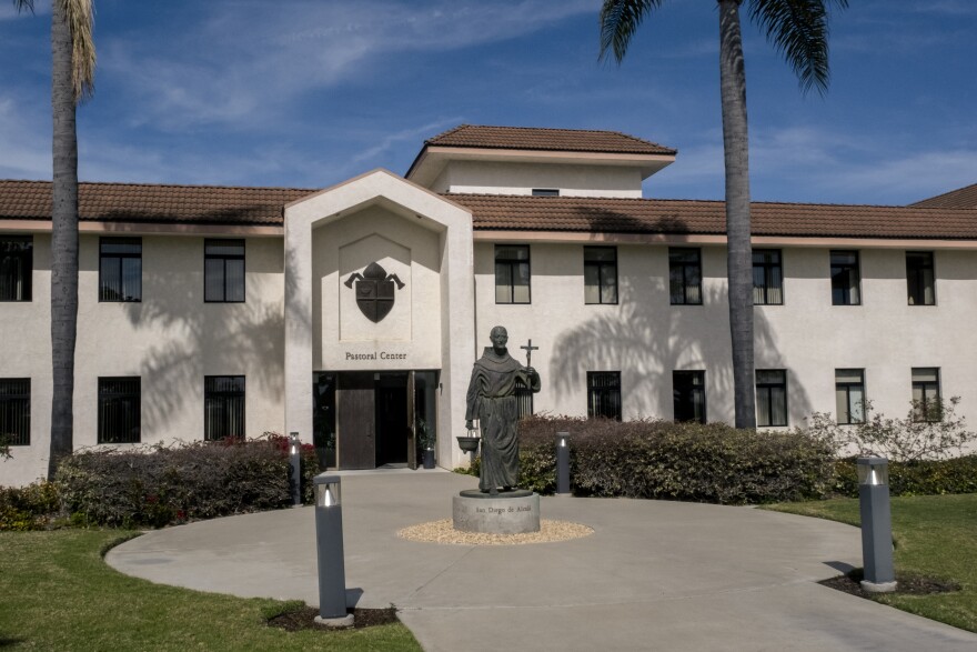 The exterior of the Catholic Diocese of San Diego. San Diego, Calif. Feb. 10, 2023