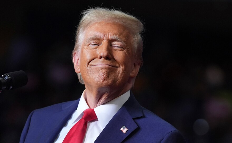 Republican presidential nominee former President Donald Trump speaks at a campaign rally at PPG Paints Arena, Monday, Nov. 4, 2024, in Pittsburgh, Pa.
