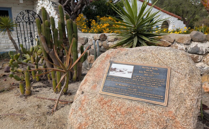 A plaque dedicated to the Kelly family, an early settler in Carlsbad, at the Leo Carrillo Ranch Historic Park, Dec. 11, 2024.