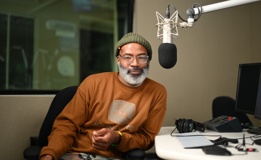 Musician Parker Edison sits at the KPBS Midday Edition studio, June 18, 2026.