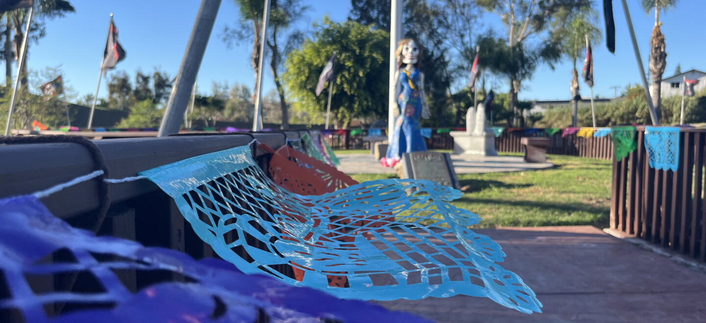 Papel picado, Catrinas and other Día de los Muertos decorations cover part of La Vista Memorial Park, Oct. 26, 2026.