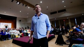 Eric Swalwell participates in a town hall in Sacramento, Calif., on April 7 — just days before he dropped his bid for California governor and resigned from Congress.