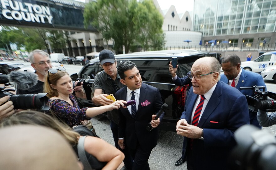 Rudy Giuliani arrives at the Fulton County Courthouse in Atlanta on Aug. 17, 2022, to testify in front of a special grand jury investigating whether then-President Donald Trump and his allies illegally tried to overturn his defeat in the 2020 election.