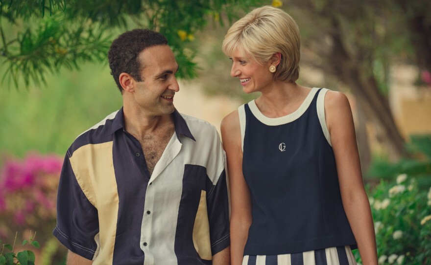 Khalid Abdalla as Dodi Fayed and Elizabeth Debicki as Diana.