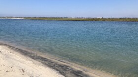 A rain swollen Tijuana River near the open ocean photographed on Aug. 28, 2023. 