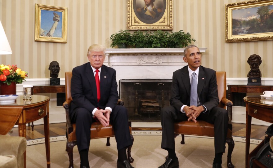President Obama meets with President-elect Donald Trump in the Oval Office of the White House in Washington on Thursday.