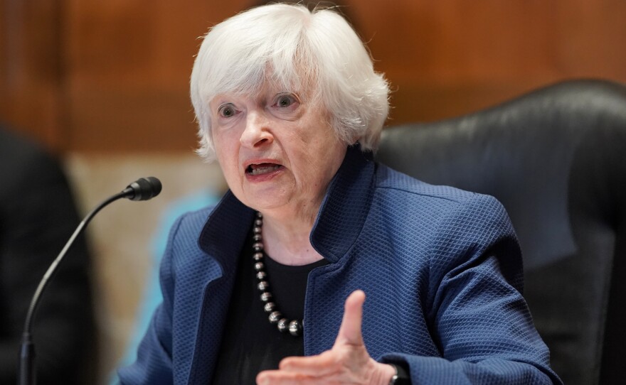 Treasury Secretary Janet Yellen answers questions during an appearance before a Senate paneil in Capitol Hill, Washington, D.C., on June 23. Yellen, in an interview with NPR, called for a permanent expansion of the child tax credit.