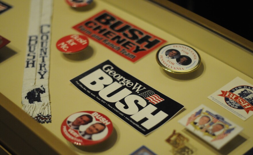 Campaign memorabilia recounts Bush's run for president and re-election.