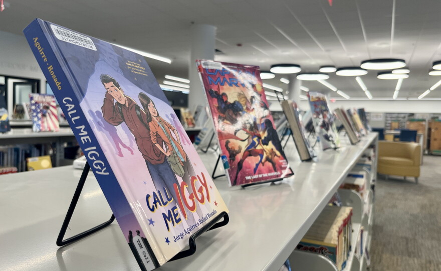 Graphic novels sit on shorter book shelves at the renovated Escondido Public Library, July 14, 2026.